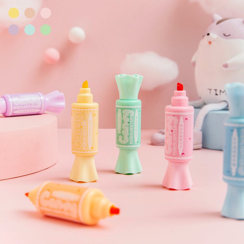 Highlighter Set Pastel - 6pcs Double-headed Pastel Fluorescent Markers Candy