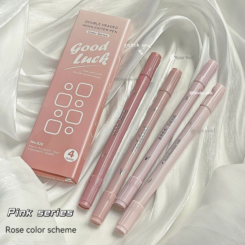 Highlighter Set Pastel - 4Pcs/Set Gradient Double Head Fluorescent Highlighter